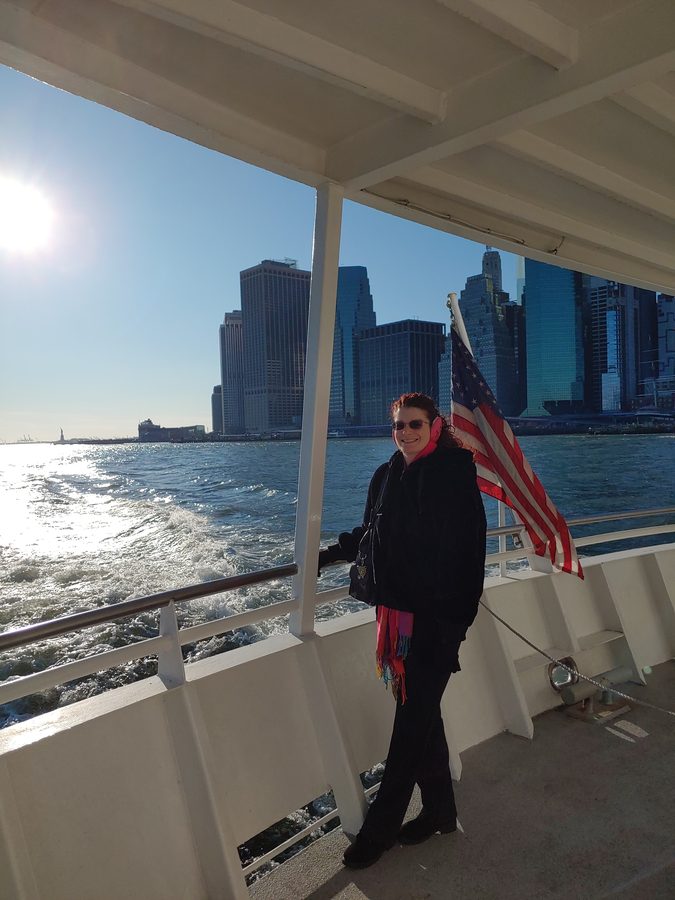 Lynne on the ferry deck